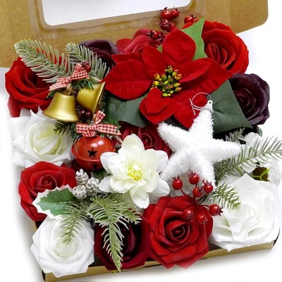 Artificial Flower Box Set Christmas red Themed Floral Decorations，Silk Fake F... - Image 1 of 4