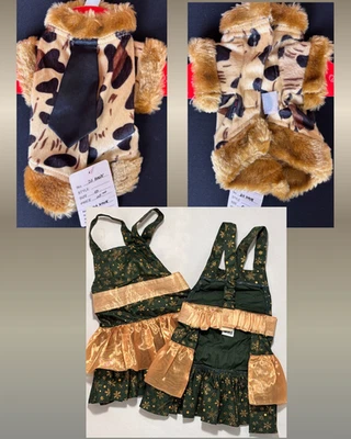 Perro Gon... lote de 2 vestidos de vacaciones dorados para perro hembra, chaqueta con estampado de piel S/M Foto 1 de 4