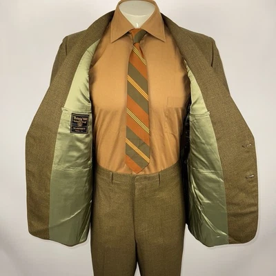 1960s Botany Suit Mens 42 Jacket 36 Pants Unhemmed Wool Golden Brown Vintage NOS - Image 1 of 4