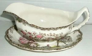 Johnson Brothers Friendly Village 2 Pc Gravy Boat & Underplate ~ pre-owned - Picture 1 of 3