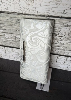 NUEVO CON ETIQUETAS Cartera Brahmin Ady en Blanco Surtido Cuero Lyon HALLAZGO RARO Plateado Floral Foto 1 de 4