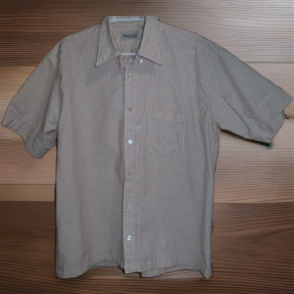 HIGHLAND BY REDKAP ВИНТАЖНЫЙ МУЖСКОЙ КОРОТКИЙ РУКАВ КНОПКА РУБАШКА РАЗМЕР 17 1/2 - Изображение 1 из 4