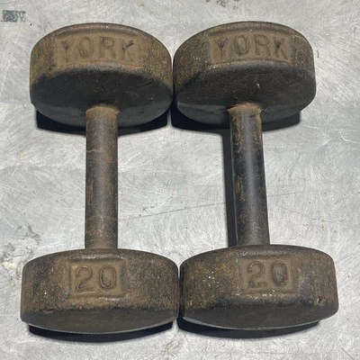 Juego de mancuernas vintage York redondas de 20 lb USADAS ENVÍO GRATUITO Foto 1 de 4