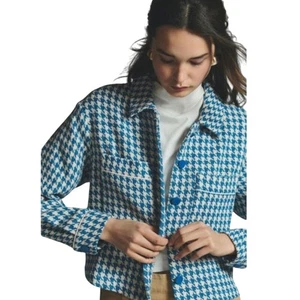 Dolan Anthropologie Coastline Größe Large blau Hahnentritt Cropped Jacke Business - Bild 1 von 16