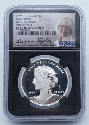 2020 Canada 1oz Silver Peace Dollar NGC PF 70 Ultra Cameo Signed - U141 - Image 1 of 4