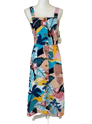 Vestido Tori Richard Nuevo Talla 4 Cora Midi Sin Mangas Tropical Algodón Spandex $218 Foto 1 de 4