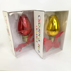 2 Vintage Large 5” Glass Christmas Light Bulb Ornaments Dept.56 Red & Gold/yllow - Picture 1 of 5