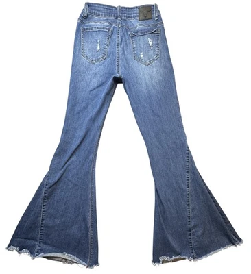 Pantalones de mezclilla L&B Lucky & Blessed para mujer 6 tiro medio acampanados campana dobladillo crudo desgastados Foto 1 de 4