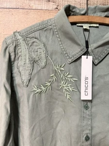 Chico’s Collard Shirt Embellished NWT MSRP $109.50 Long Sleeve Classic Buttons - Picture 1 of 8
