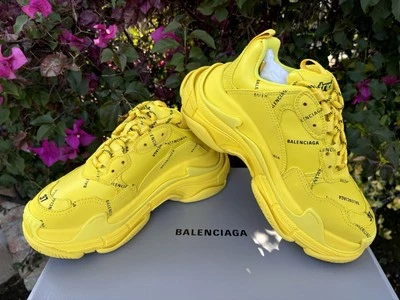 NIB $1250 Balenciaga Triple S All Over Logo Women’s Sneakers Yellow Sz 37 US 7 - Image 1 of 4