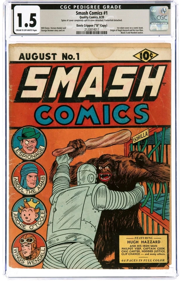 Smash Comics 1 CGC 1.5 Davis Crippen Pedigree PRIMERA CUBIERTA ROBOT CÓMIC Foto 1 de 1