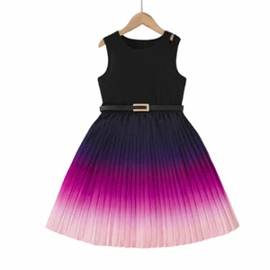 Girls Black and purple Gradient Skater Dress Kids Party Dresses With Free Belt - Picture 1 of 7