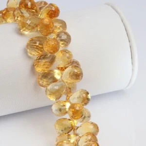 AAA+++ Natural Clear Yellow Citrine Faceted Teardrop Briolette Gemstone Beads 8" - Picture 1 of 10