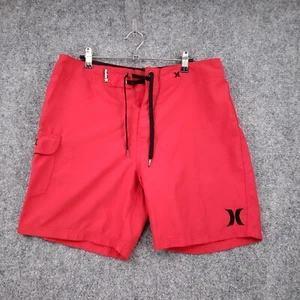 Hurley Swim Trunk Shorts Mens 33 Red Boardshorts Cargo Pocket Drawstring Beach - Picture 1 of 13