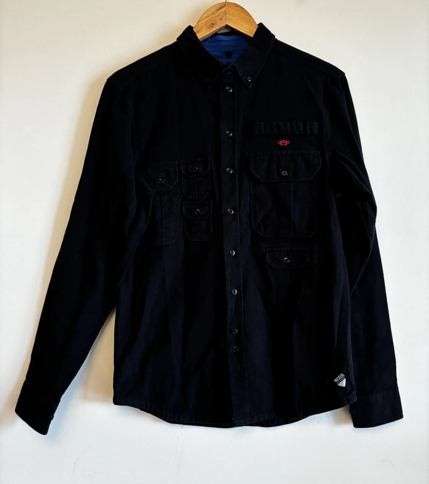 10. DEEP Mens Shirt Size Small Black Utility Button Up Hidden Pockets Tactical - Image 1 of 4