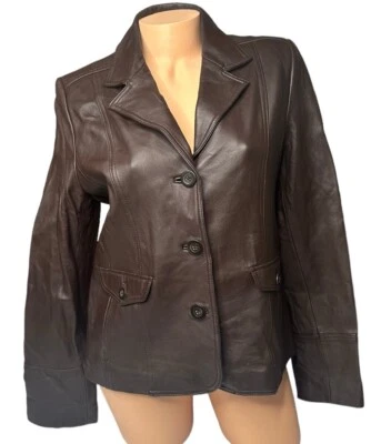 Motto Womens Brown Notch Collar Lined Leather Blazer Jacket Size Small 6/8 - Image 1 of 4
