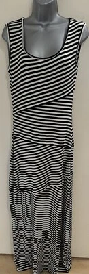 Vestido sin mangas Studio M blanco y negro jersey a rayas maxi largo talla mediana Foto 1 de 4
