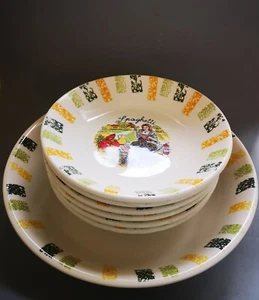 7x vintage C.M.S. hand painted spaghetti-plate set Made in Italy original 1990s! - Picture 1 of 6