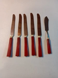 Vintage Bakelit rot Griff Besteck Messer Edelstahl - 6er Set - Bild 1 von 7