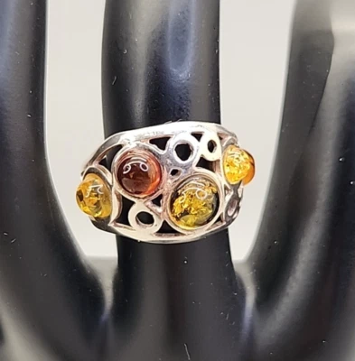 Anillo ámbar artesanal vintage de plata de ley 925 BT hecho a mano talla 7 Foto 1 de 4