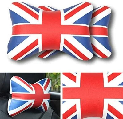 UK Flag Union Jack Leather Car Seat Neck Pillow Foam Headrest Travel Cushion - Image 1 of 3
