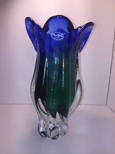 Royal Gallery Vintage Crystal Vase Two Toned Blue and Green Made In Poland  - Picture 1 of 10