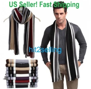 Hombres Clásico Bufanda Mantón Invierno Cálido Largo Rayas ¡Vendedor de EE. UU.! Regalo Navidad - Imagen 1 de 15
