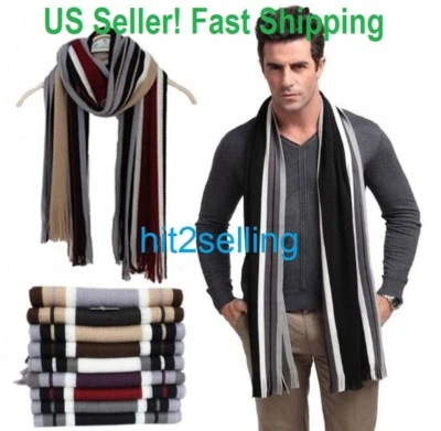 Hombres Clásico Bufanda Mantón Invierno Cálido Largo Rayas ¡Vendedor de EE. UU.! Regalo Navidad Foto 1 de 4