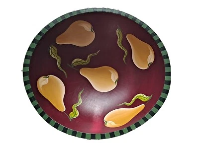 Ensaladera de madera Sherwood Forest Design NY rojo granate amarillo peras fondo verde Foto 1 de 4