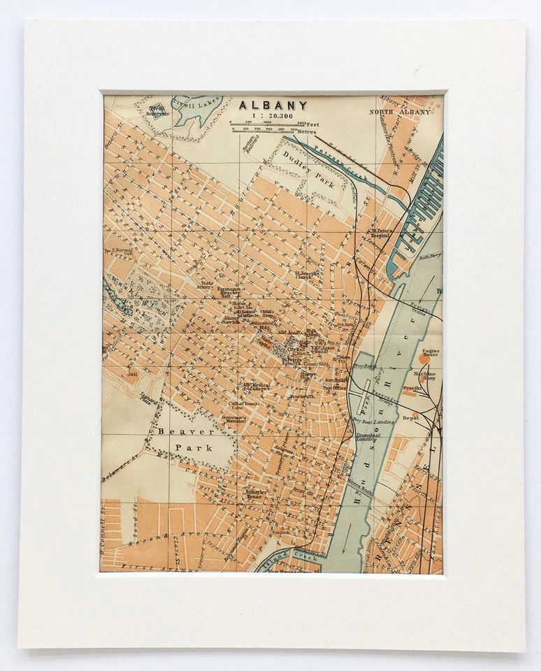 ALBANY City Street Plan - 1909 Mounted Antique Map - United States USA America - Image 1 of 1