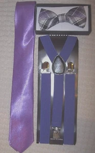 Purple Plaid Bow Tie,Solid Purple Neck Tie & Purple Adjustable Suspenders-New!v2 - Picture 1 of 1