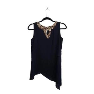 Cato Black & Leopard Collar Keyhole Front Asymmetrical Tank Top Xsmall Women’s - Picture 1 of 11