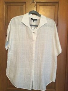 Women's Lafayette 148 linen/cotton blend, white short sleeve blouse, size M NWTT