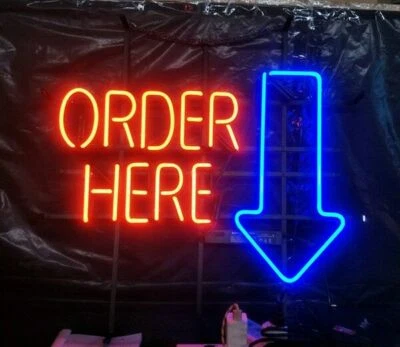 Order Here Arrow Bar 17"x14" Neon Light Sign Lamp Display Real Glass Wall Decor