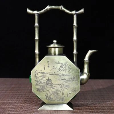 Chinese collect white brass teapost HandMade coloured drawing pot - Image 1 of 4