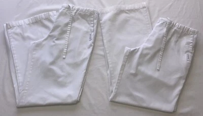Lote de 2 Pantalones Médicos Landau Cordón Cintura con Bolsillos Pierna Recta Blanco Talla XS Foto 1 de 4