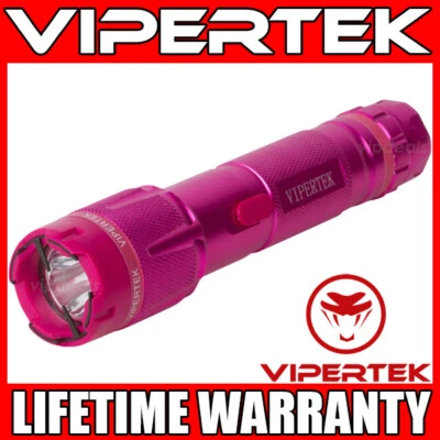 VIPERTEK Stun Gun VTS-T03 PINK Metal Rechargeable LED Flashlight