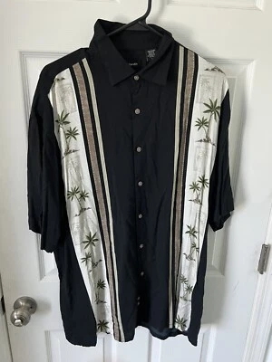 Pierre Cardin Men's Large Black White Shirt Hawaiian Button Up Short Sleeve - Image 1 of 3