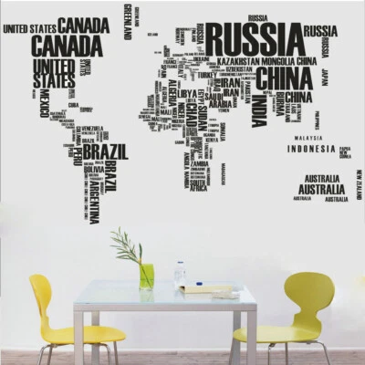 Wall Sticker World Map Letters Home Decor Living Room Office Children's room USA - Image 1 of 4