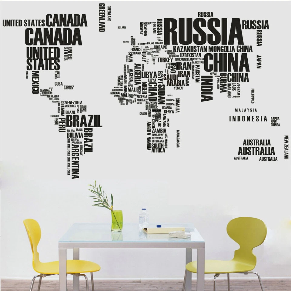 Wall Sticker World Map Letters Home Decor Living Room Office Children's room USA - Image 1 of 4