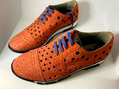 DOLCE & GABBANA 男式运动鞋穿孔麂皮绒橙色蓝色美国 8 码/欧盟 41 码 — 第 1/4 张图片