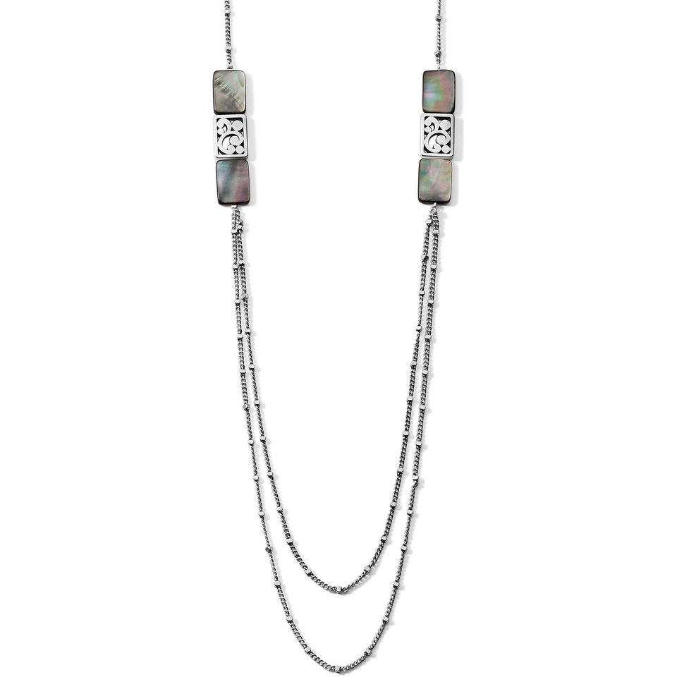 Brighton Silver Plated CONTEMPO SHELL Mother of Pearl Long Layer Necklace JM3663