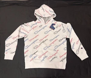 Youth Small or Medium Champion White Cotton Classic Graphic Logo Hoodie CHB341 - Picture 1 of 12