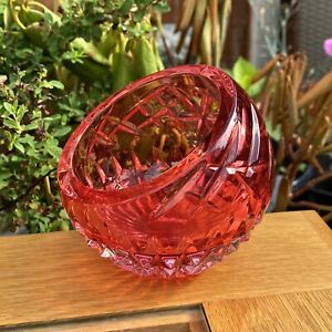Waterford Crystal Fleurology Collection Cleo Cut 4” Angled Red Rose Bowl