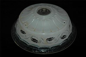 Vintage Round Clear/Ivory Colored Glass Top Ceiling Light Shade, Leaf Design - Picture 1 of 6