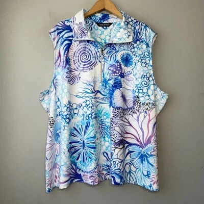 Tango Mango 大码 2X 无袖 1/4 拉链沙滩海岸夏季上衣活动 — 第 1/4 张图片