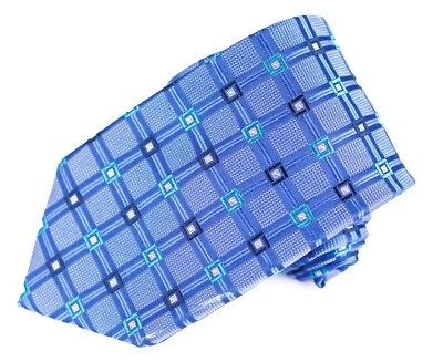 Gravata masculina alforje azul gravata padrão quadrado azul 57” x 3,25” em excelente estado usado - Imagem 1 de 4