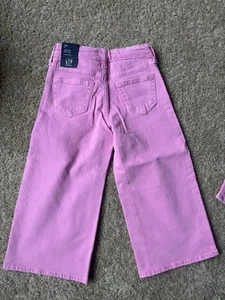 Gap Jeans Girls 12 High Rise Wide Leg Adjustable Waist Ankle Length Pink Denim - Picture 1 of 2