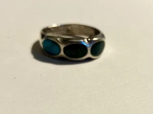 Great Lapis &Turquoise Silvertone Sz 7 Ring - Picture 1 of 7