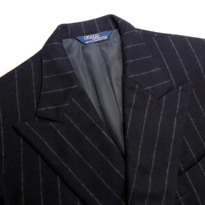 RALPH LAUREN POLO VTG CAPONE GANGSTER DB BLUE STRIPE HEAVY FLANNEL CASHMERE - Image 1 of 4